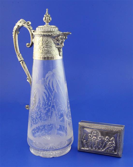 A Victorian plate mounted glass claret jug,